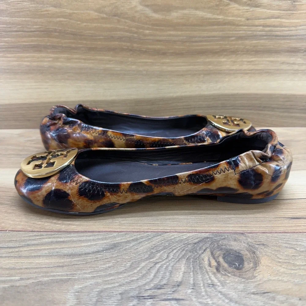 Tory Burch Womens 6 M Leopard Print Patent Leather Reva Flats Ballerinas